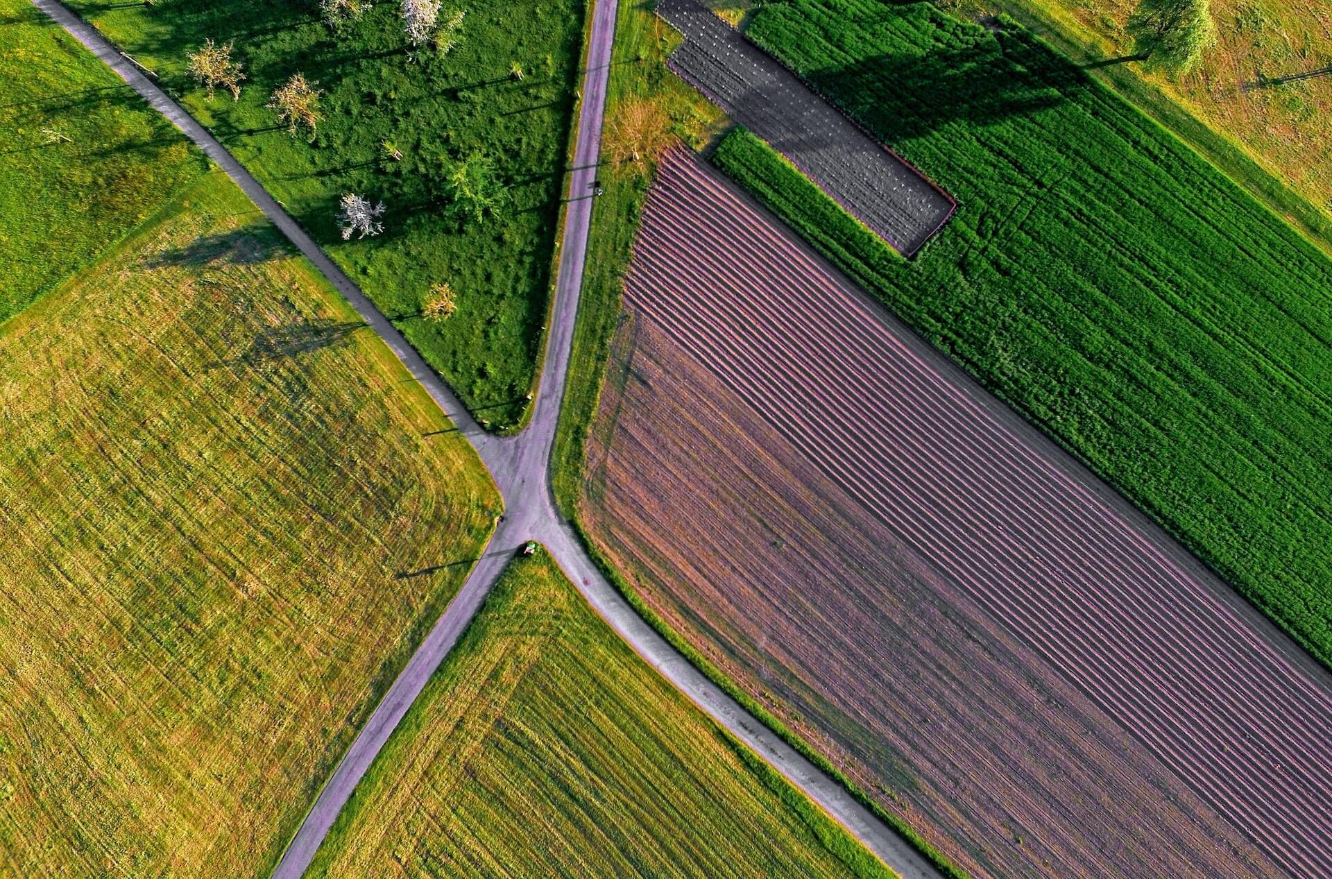 Crossroads and farmland