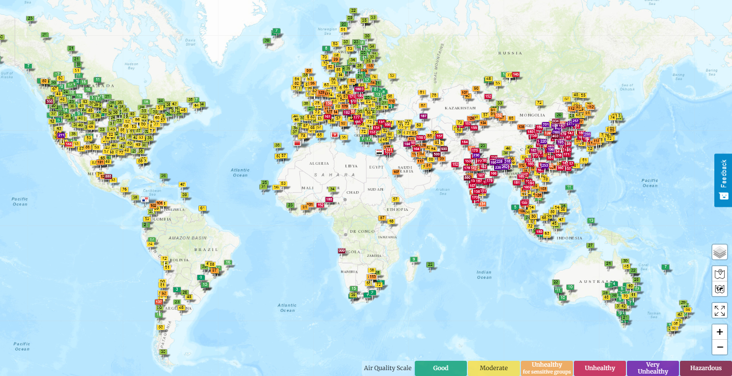 Real Time Pollution Map World's Air Pollution: Real-Time Air Quality Index Resource | Embedding  Project