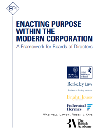 Enacting Purpose within the Modern Corporation: A Framework for Boards of Directors cover