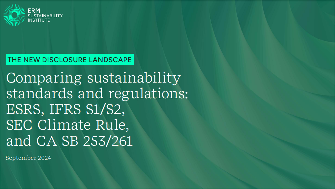 Comparing sustainability standards and regulations: ESRS, IFRS S1/S2, SEC Climate Rule, and CA SB 253/261 cover