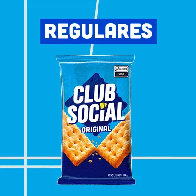 Pacote de Club Social alterando sabores regulares: original, mix de queijos, presunto, pizza, bacon e cebola. 
