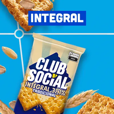 Pacote de Club Social integral com imagens de trigo e biscoitos avulsos ao fundo. 