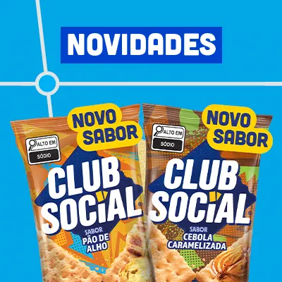 Pacotes de Club Social novos sabores: pão de alho e cebola caramelizada.