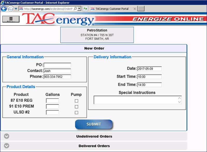 TAC Energy Online Ordering Portal Offers Customers Customization and Real Time Data