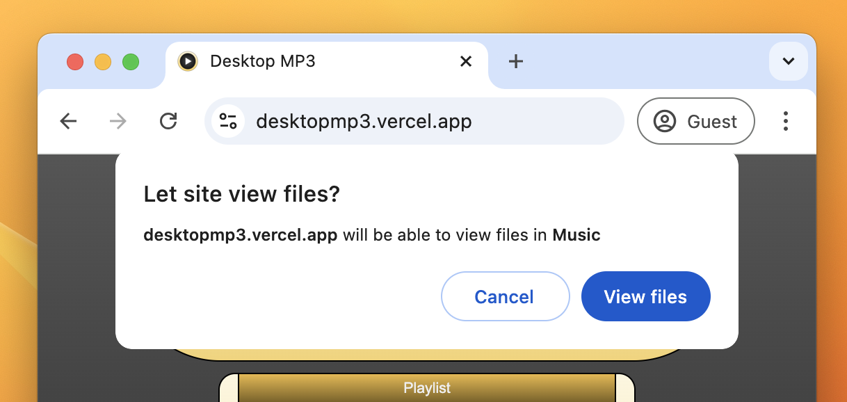 Browser showing security prompt when choosing a local folder