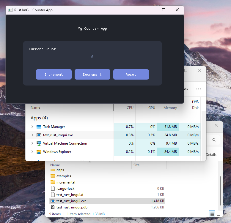 Rust app using Dear ImGUI, Glium and Winit running on Windows 11