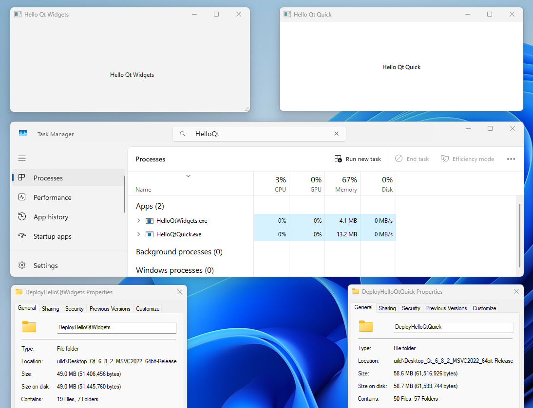 Memory and File Size used by QT Widgets and QT Quick QML apps
