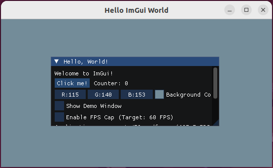 C++ Dear ImGui App Running on Ubuntu Linux (in Hyper-V)