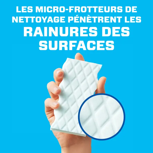 Avec ses micro-frotteurs, l’Effaceur magique M. Net est conçu pour pénétrer efficacement les rainures des surfaces pour un nettoyage en profondeur