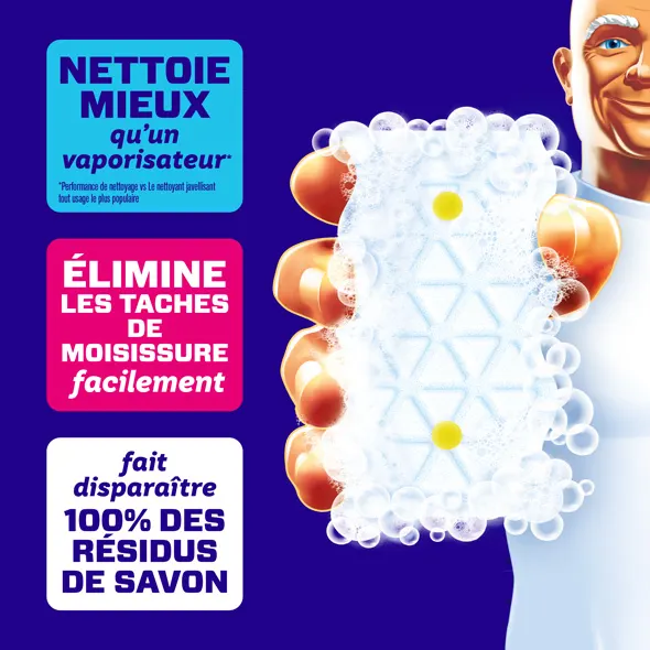 Effaceur magique Mr. Clean pour salle de bain, élimine les taches tenaces, dissout les résidus de savon et offre une performance de nettoyage optimale