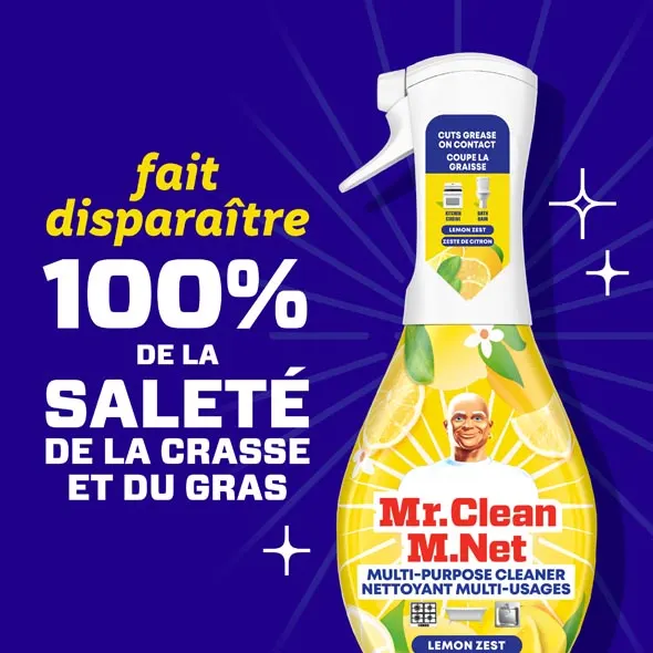 Le vaporisateur nettoyant multi-usages Mr. Clean élimine la crasse, la saleté et le gras pour un nettoyage efficace
