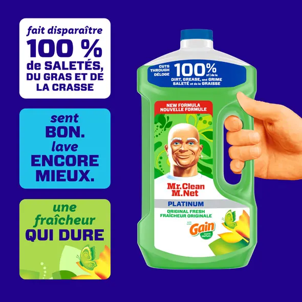 Fait disparaitre 100% de saleté, du gras et de la crasse; Sent bon. Lave encore mieux; Une fraicheur qui dure.