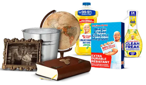 Divers produits M. Net à côté d’articles de la maison