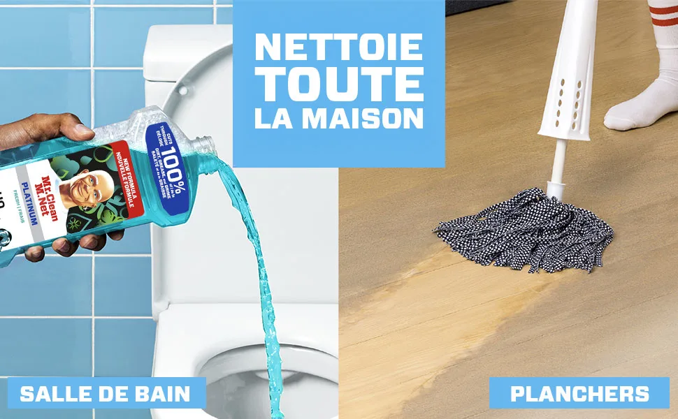 Nettoyant multi-surfaces M. Net Unstopables parfum frais – Nettoyage d’une toilette et du plancher