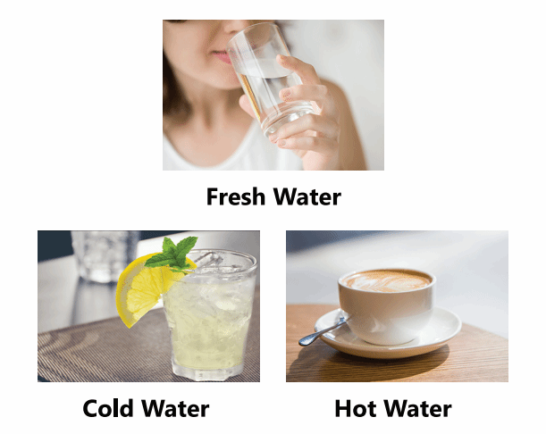 cold, fresh hot water