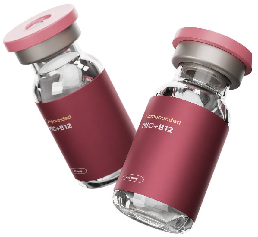 Illustration representing before and after progress tracking for B12 MIC injections over 1 week and 1 month