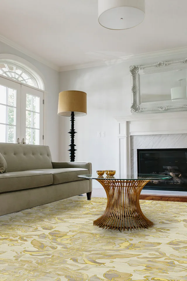 Transitional Damask Gold Rug Ruggable