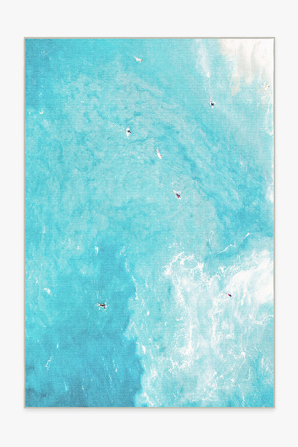 Gray Malin Outdoor Surfers Ocean Blue Rug Ruggable