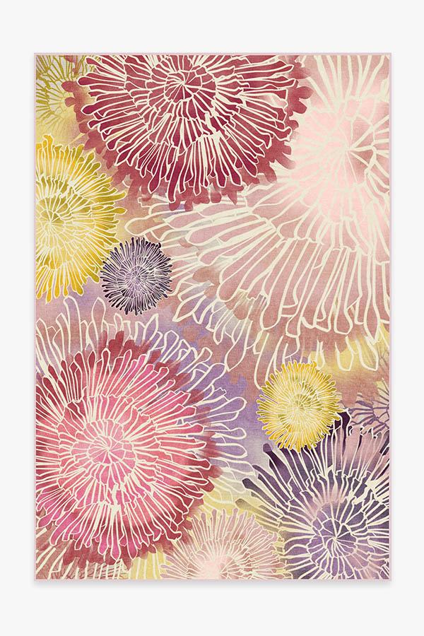 Chrysanthemum Brights Rug | Ruggable 6” round tufted cushion