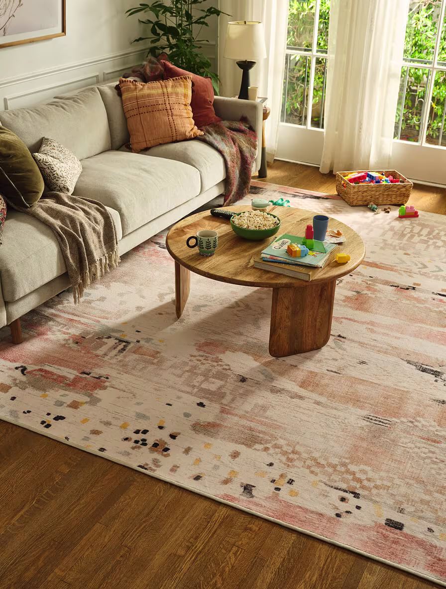 Gaia Ivory Multicolor Tufted japandi rug bringing warmth to a relaxed living room with natural light