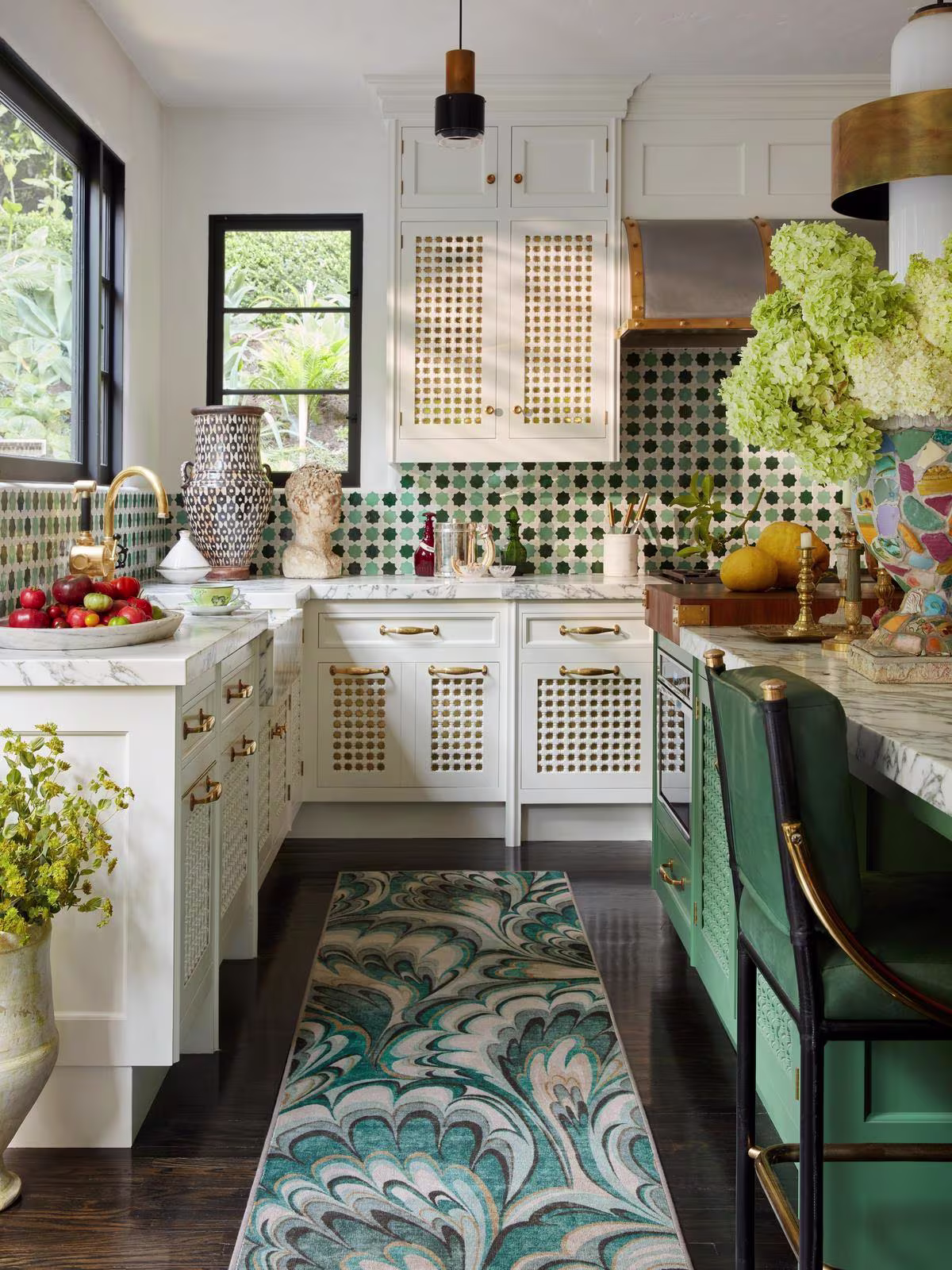 Ruggable x Martyn Lawrence Bullard Danieli Teal Multicolor Rug in maximalist kitchen