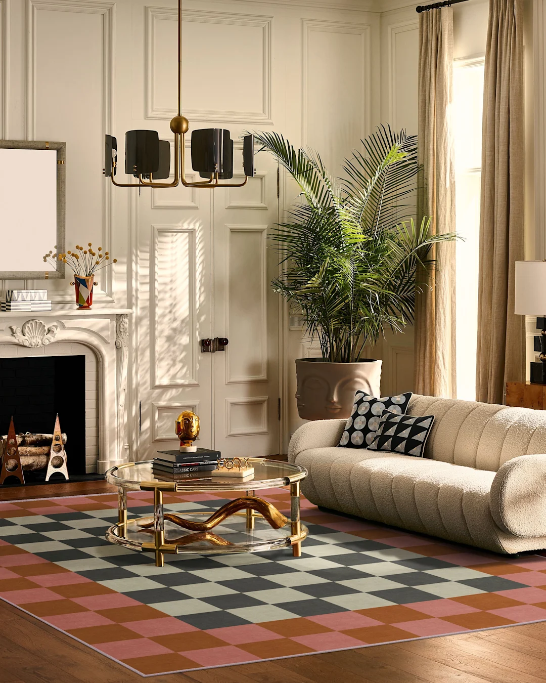 Jonathan Adler Checker Border Pink & Orange Rug | Ruggable