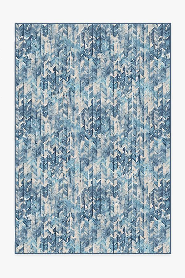 Watercolor Herringbone Blue Tufted Rug Ruggable