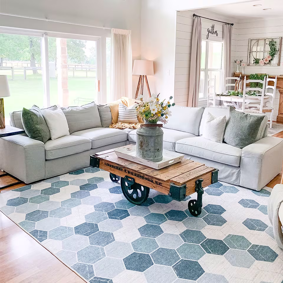 Ruggable Prisma Slate Blue Rug  in Living Room