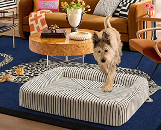 Washable Inkdrop Ivory Woven Bolster Pet Bed | Ruggable