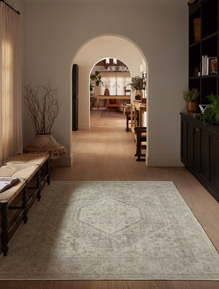 Soluna Ivory and Natural Tufted japandi rug with an organic pattern, paired with a low sofa and minimalist styling