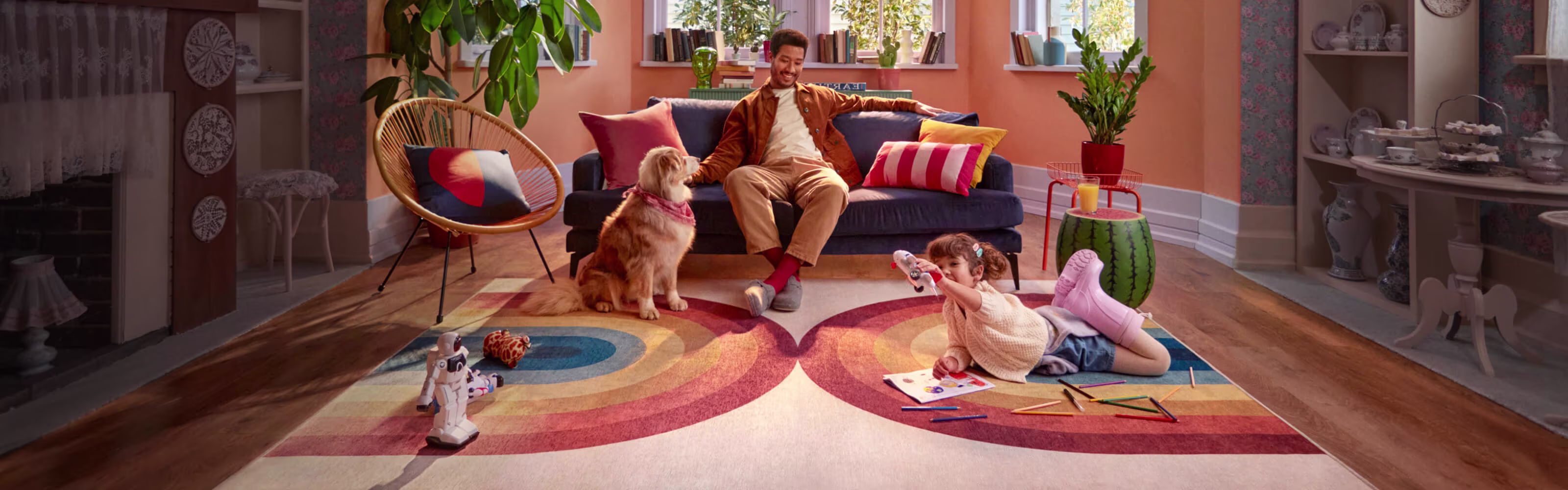 Absida Rainbow Rug with Dad, Girl and Dog - Desktop