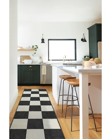 Black & Cream Jacquard Checkered Cotton Blend Extra Large Rug
