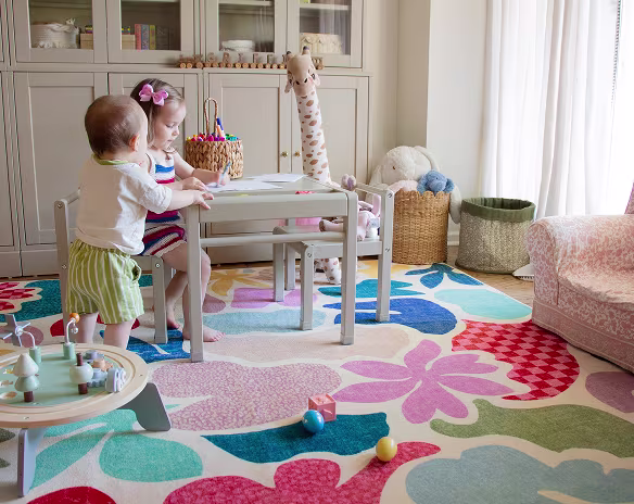 Ruggable x Morris & Co. Newill Ivory & Blue Rug link to Kids Room Rugs products