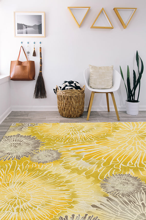 Canary Yellow Color Rugs Tencel Ultra-soft Hand Knotted in India 5' X 8'  Rugs for Dining Room 