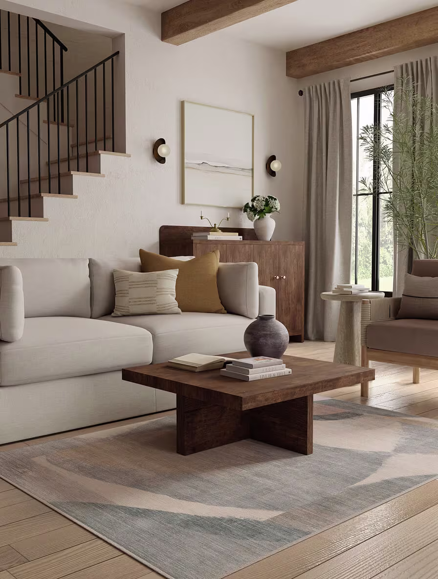 Vale Grey & Taupe Rug on Light Floor