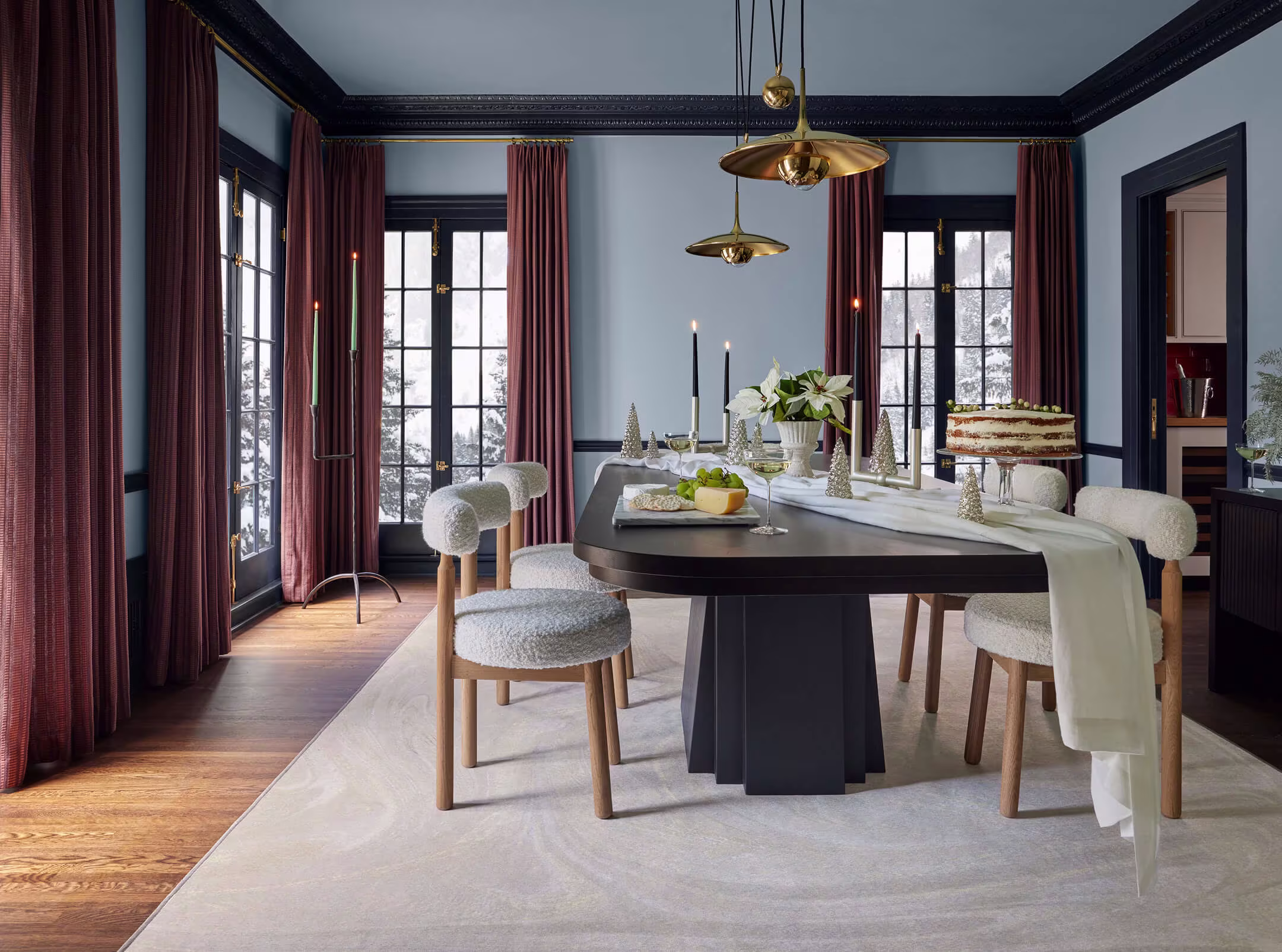 Large Marble Golden Ivory Rug in a Dining Room