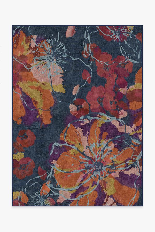 Watercolor Floral Navy Tufted Rug Ruggable
