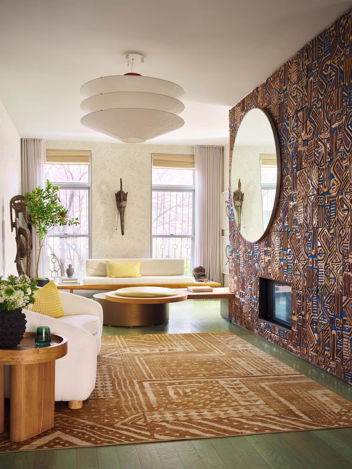 Ruggable x Malene Barnett Bogolan Ochre rug in Malene's home living room 
