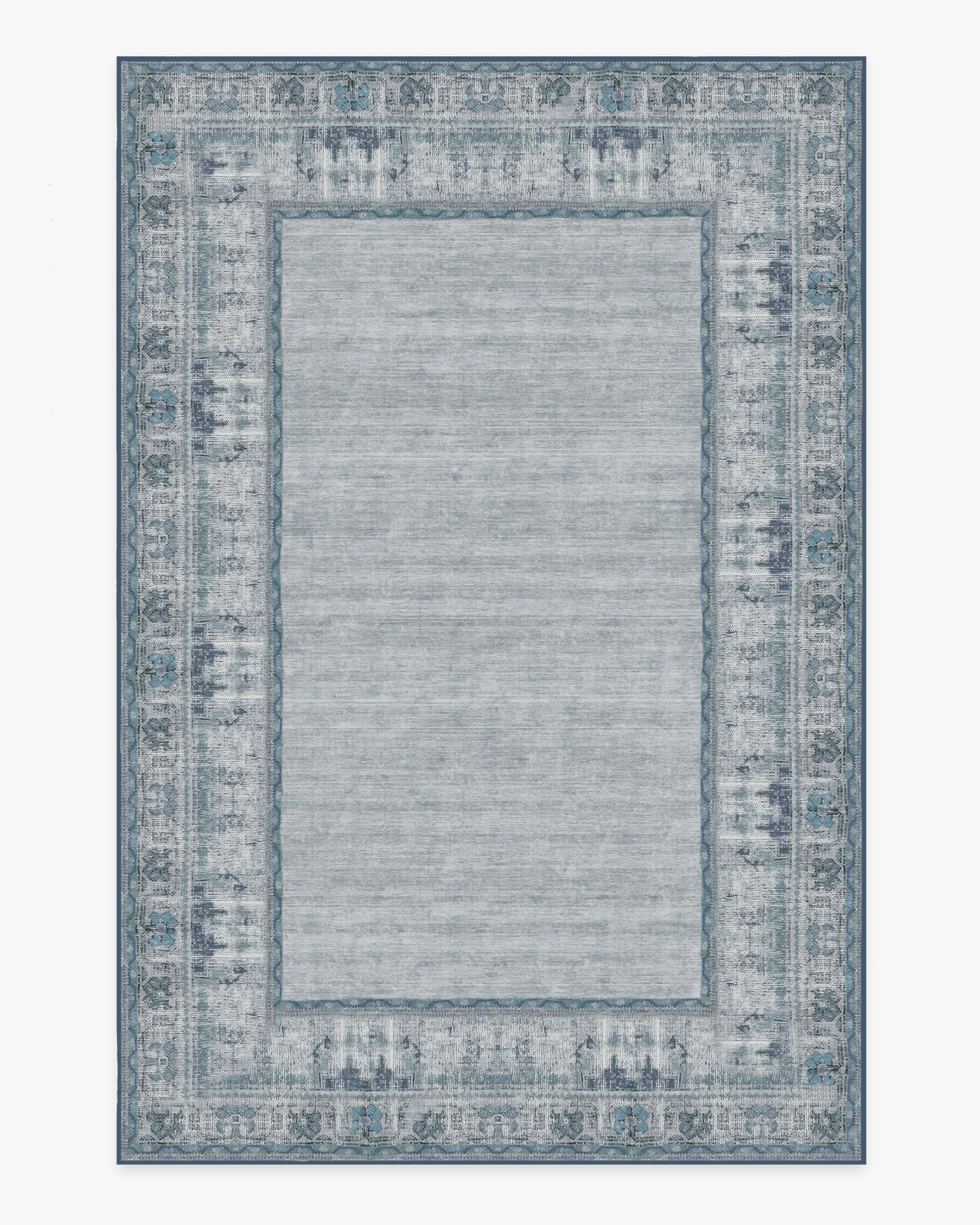 Vintage Daisy Bordered Blue Rug Ruggable