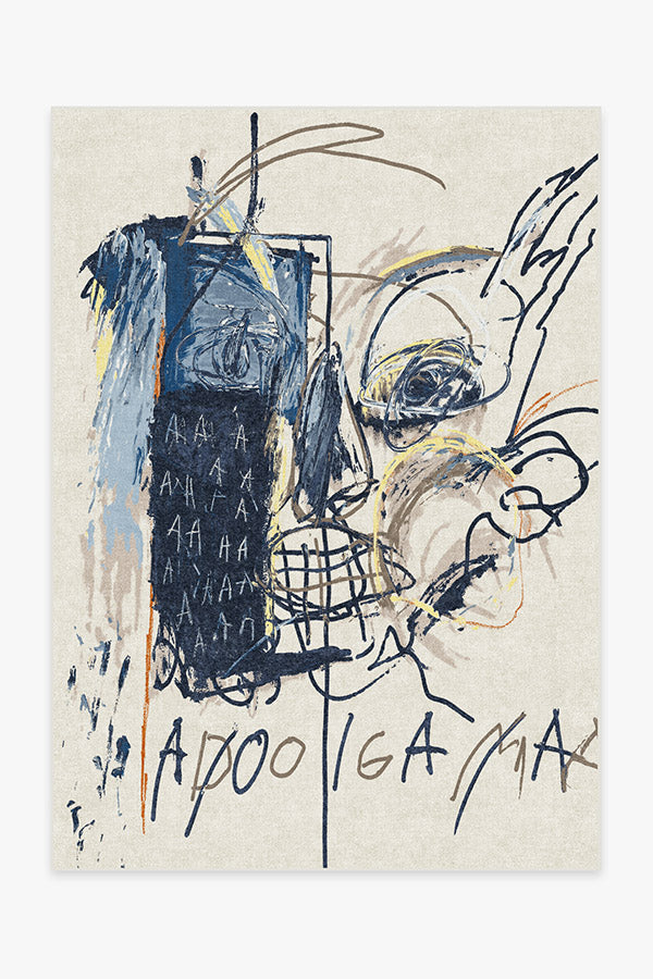 Jean-Michel Basquiat Apologia Ivory & Blue Tufted Rug | Ruggable