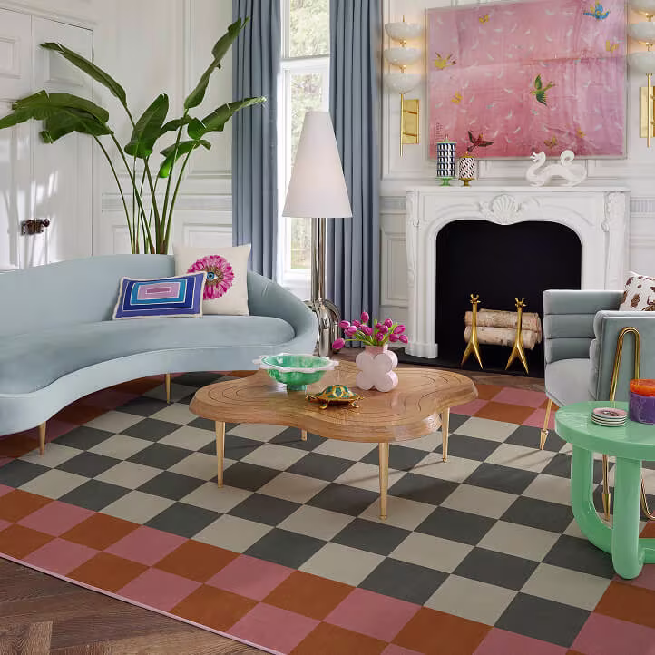 Ruggable x Jonathan Adler Checker Border Pink & Orange Rug
