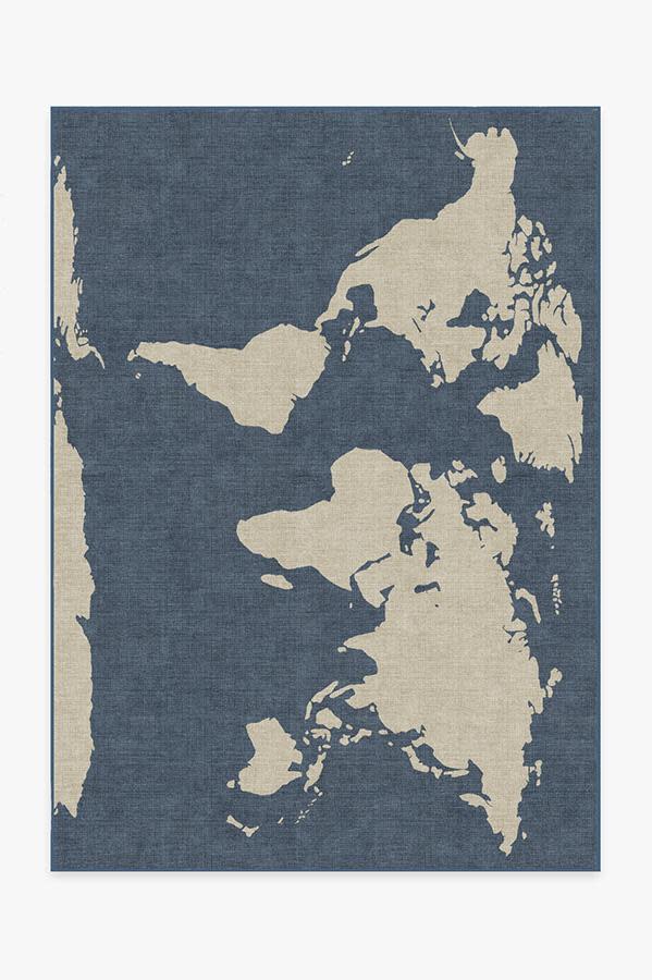 World Map Blue Rug