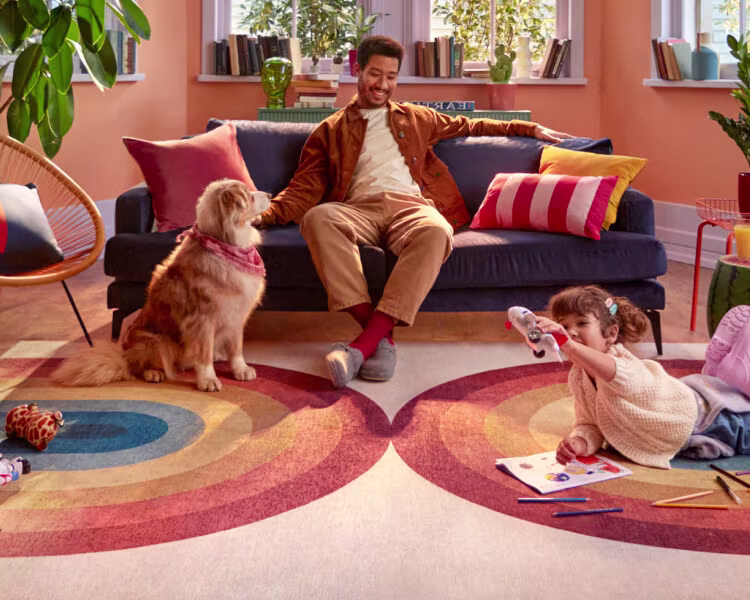 Absida Rainbow Rug with Dad, Girl and Dog