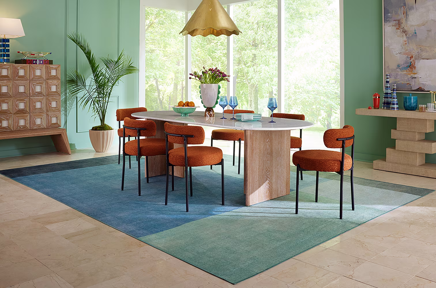 Blue Rugs - Indra Rug in PANTONE™ Cendre Blue - Dining Room LP