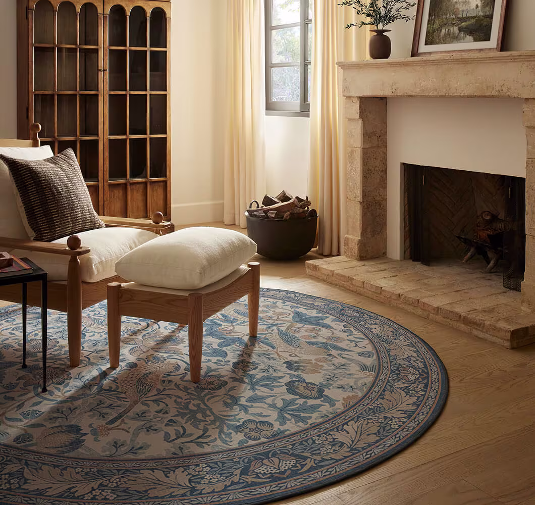 HP Collection Tile Image - Blue Round Strawberry Thief Indigo Rug