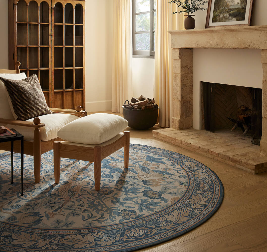 HP Collection Tile Image - Blue Round Strawberry Thief Indigo Rug