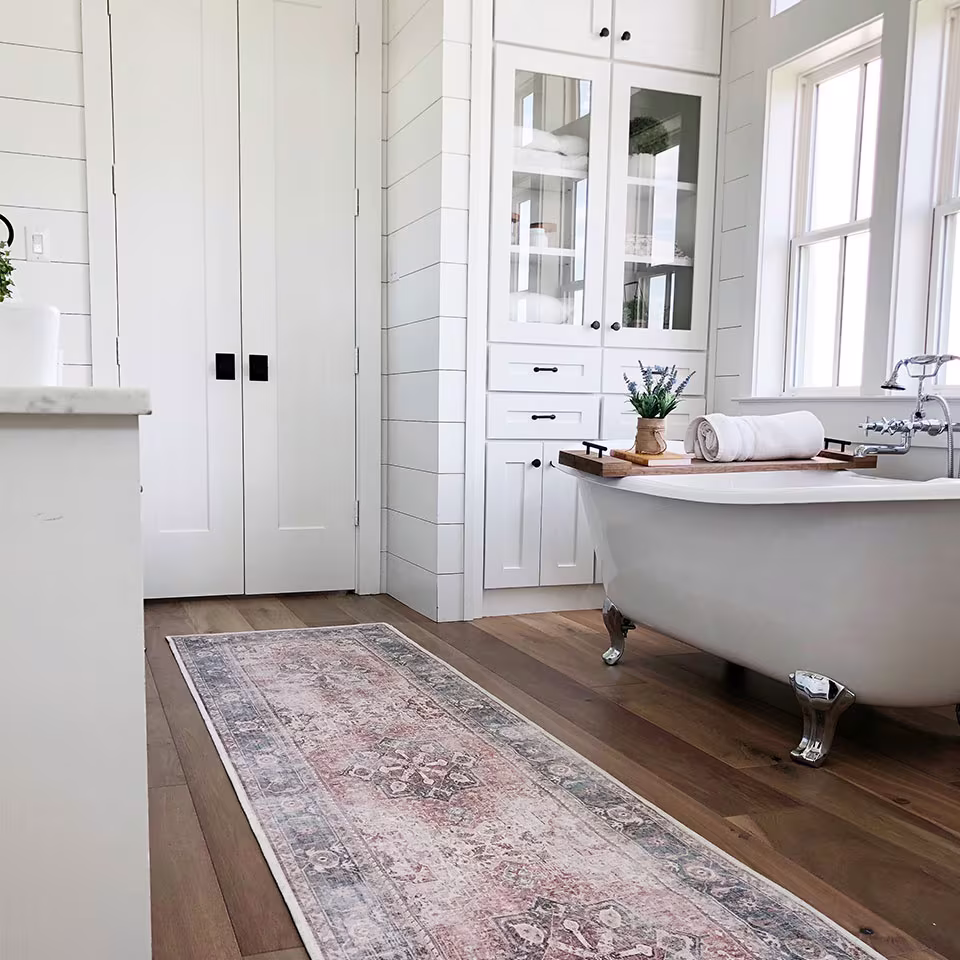 Ruggable Kamran Coral Runner Rug in Bathroom