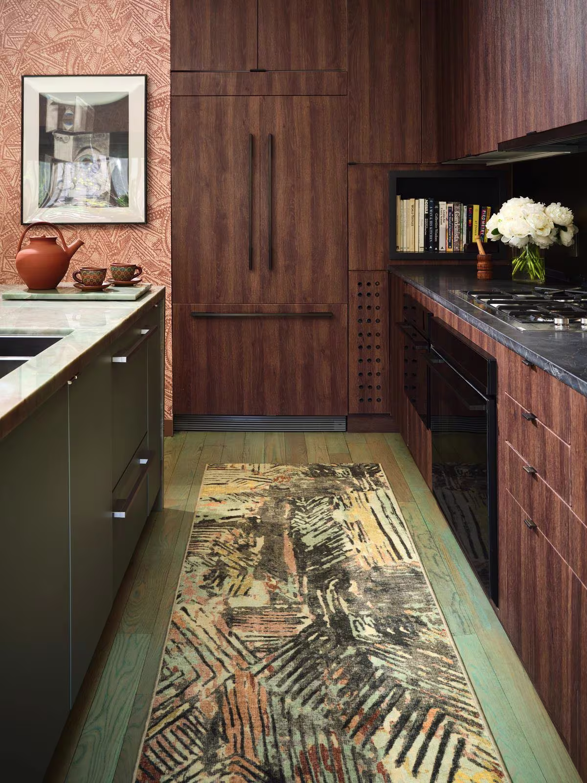 Ruggable x Malene Barnett Sgraffito Natural Multicolor runner rug in Malene Barnett's modern wood kitchen