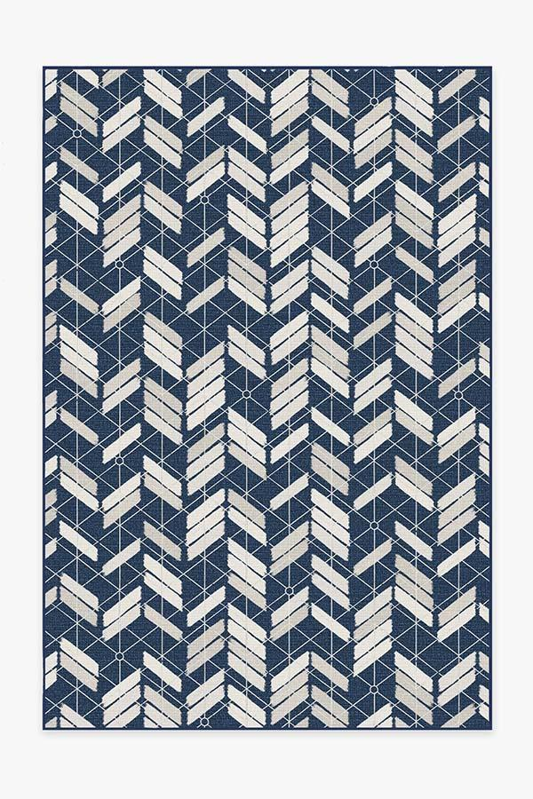Outdoor Painted Chevron Navy Rug Ruggable