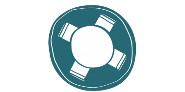 Illustration of a round rug beneath a dining room table and chairs